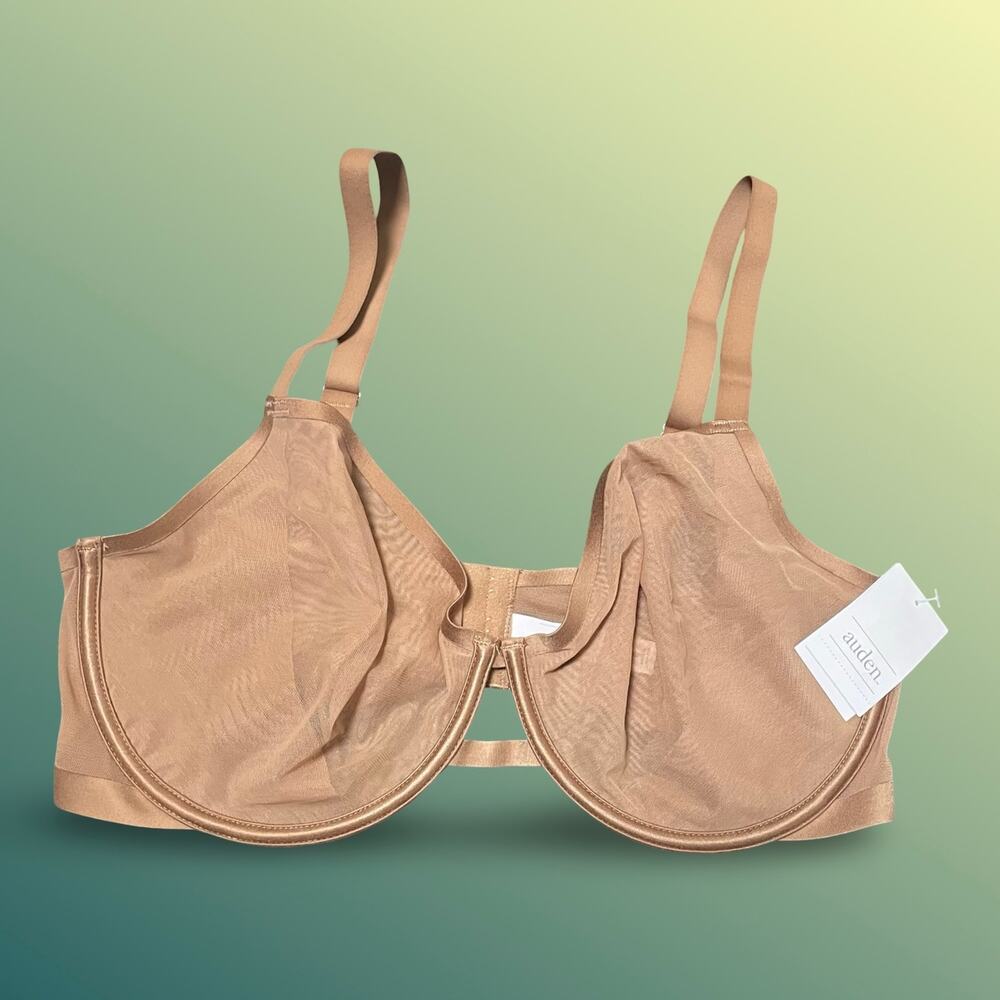 Auden Bra 38DD Unlined Demi Coverage Underwire Bra Sheer Mesh Brown NWT New